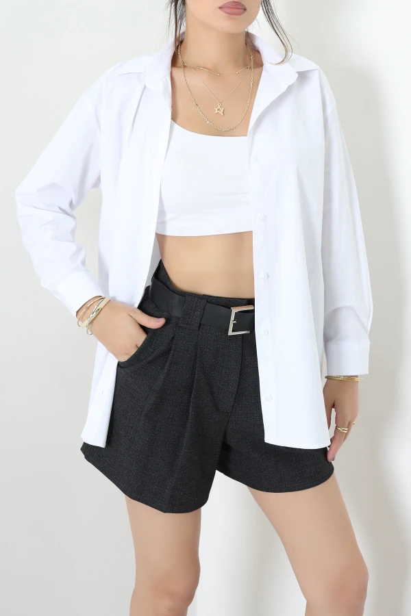 Oversize Kesim Poplin Gömlek Beyaz 2