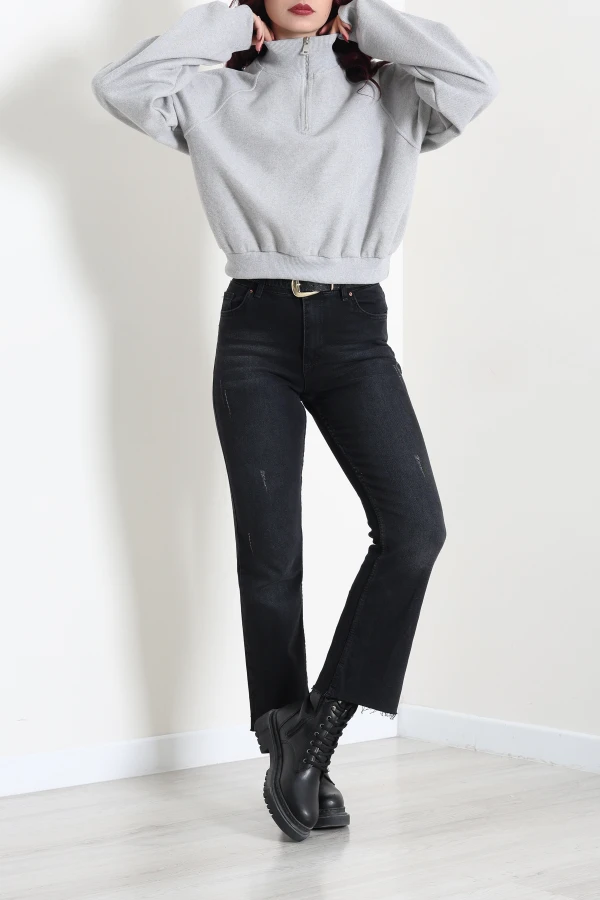 Kadın Gri Yarasa Kol Oversize Sweat Tunik 2