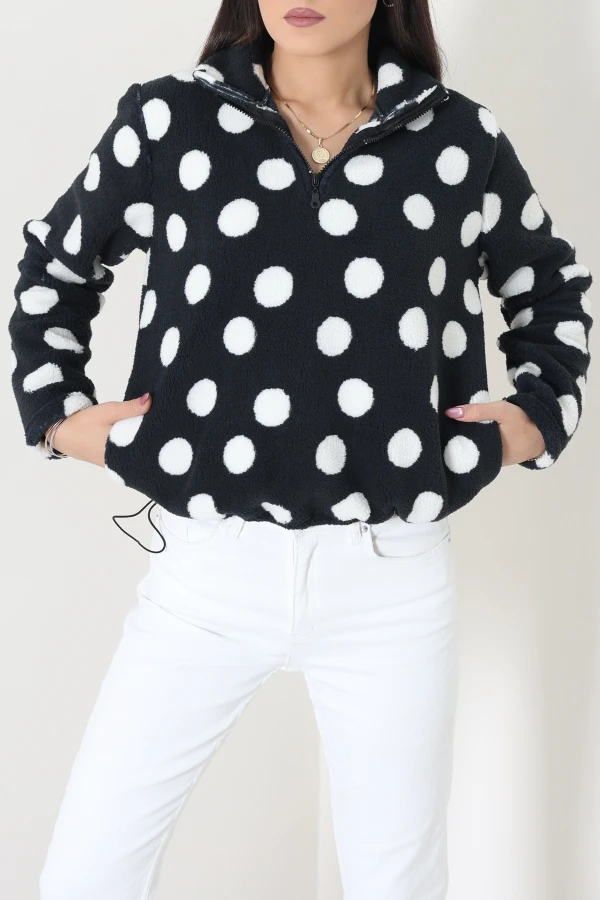 Yarım Fermuar Peluş Sweat Siyahpuanlı 5