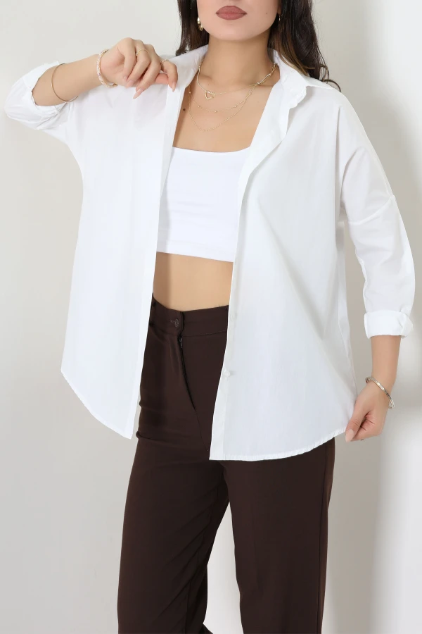 Oversize Poplin Gömlek Kırıkbeyaz 6