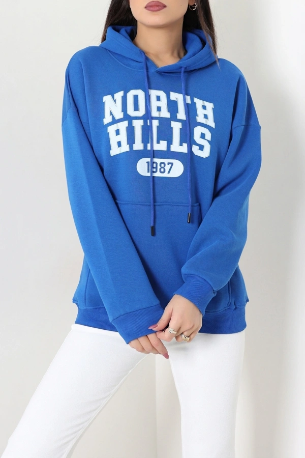Kadın Siyah Kapüşonlu Baskılı Oversize Sweat Tunik 3