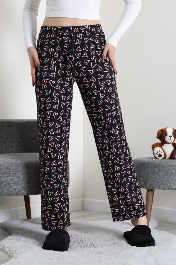 Kadın Siyah Pamuklu Rahat Kalıp Lastikli Pijama Altı 3