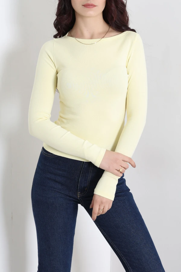 Kadın Sarı Kayık Yaka Ribana Basic Body