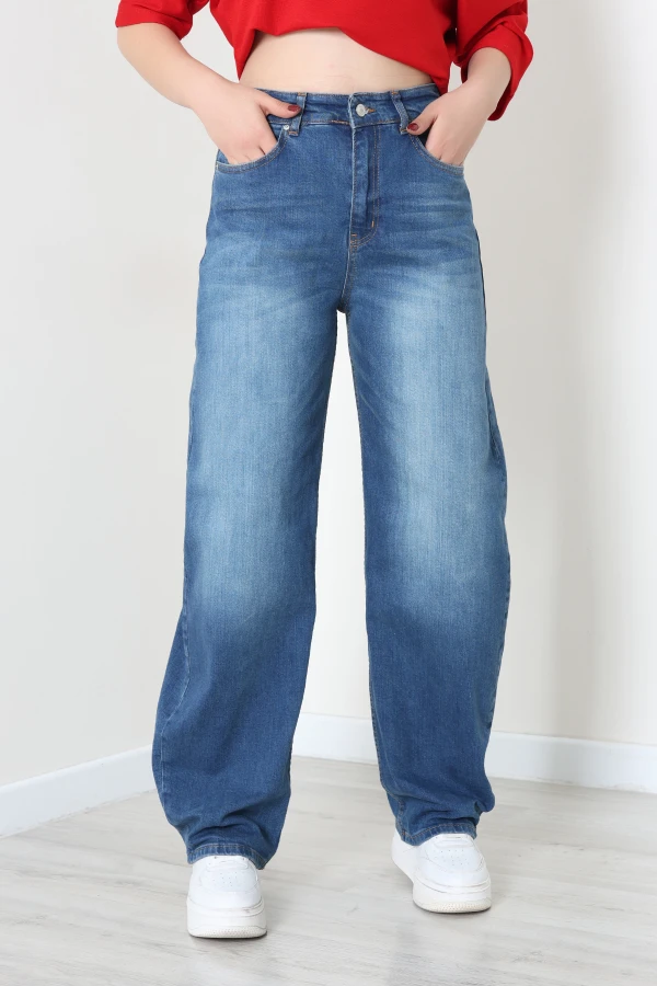 Kadın Mavi Baggy Fit Yüksek Bel Kot Pantolon 2