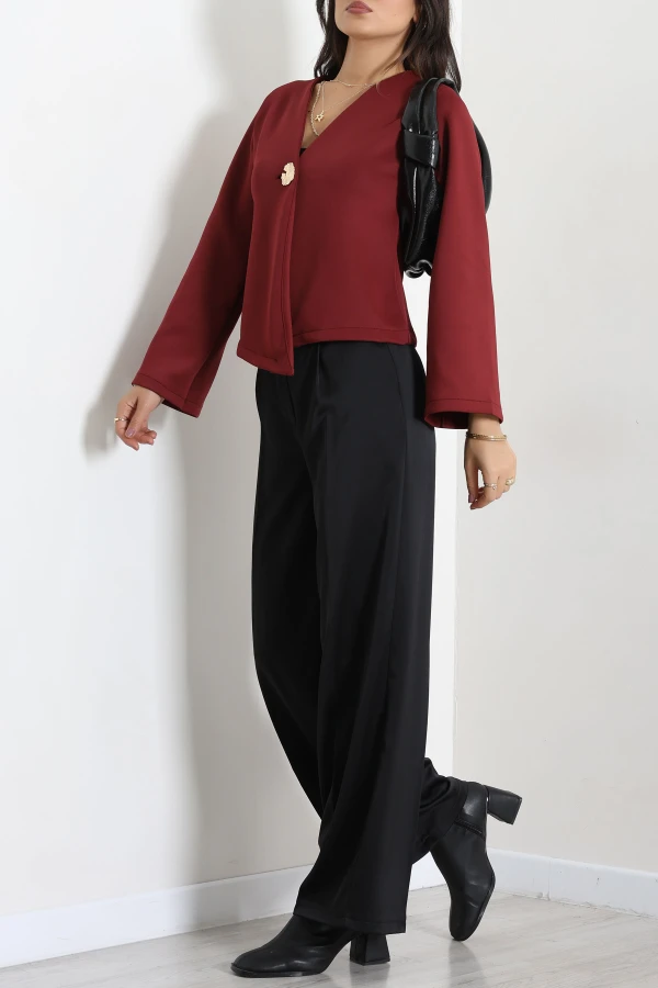 Kimono Kol Scuba Ceket Bordo 4