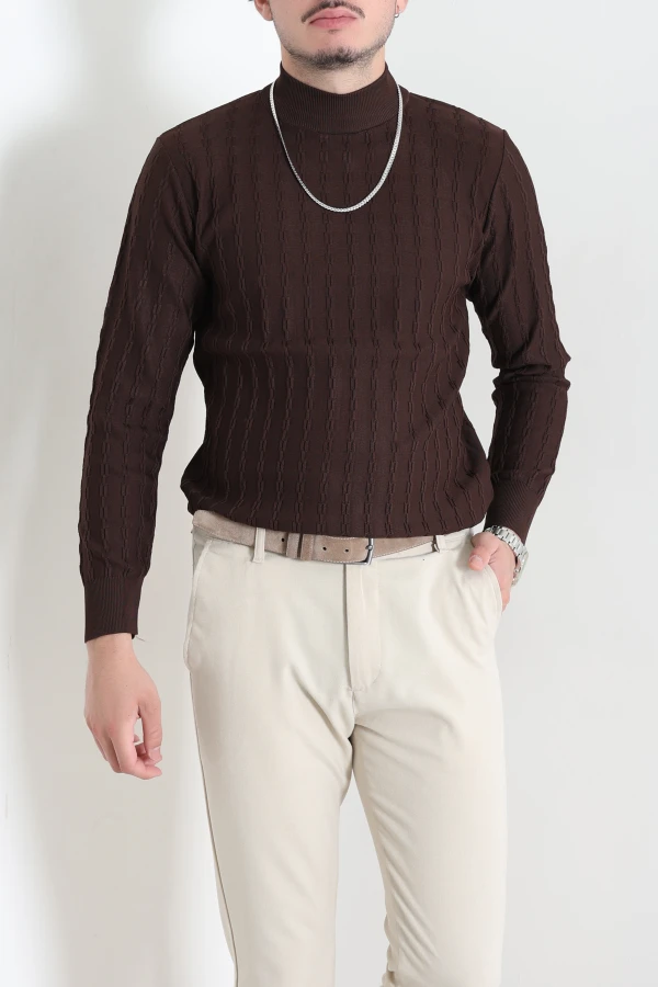 Yarım Balıkçı Yaka Erkek Triko Sweat Kahve 3