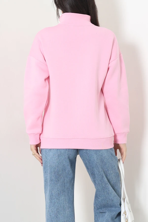 Kadın Pembe Oversize Biye Detaylı 3 İplik Kompakt Sweat 8