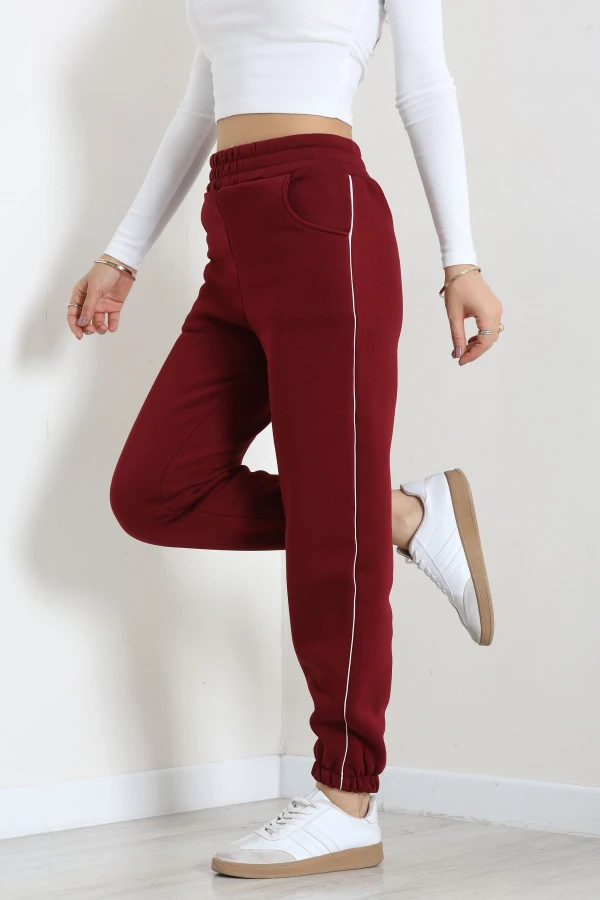3 İplik Biyeli Eşofman Altı Bordo 2