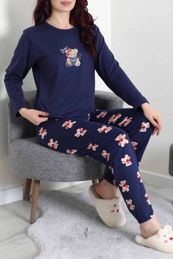 Kadın Lacivert Şardonlu Milan Pijama Takımı 6