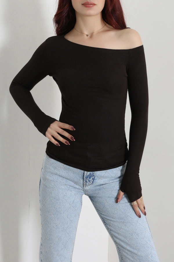 Kadın Acıkahve Omuz Açık Parmak Geçmeli Basic Body 6