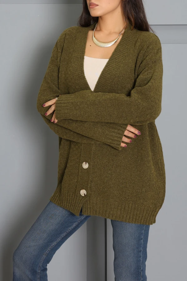 Triko Oversize Hırka Haki 7