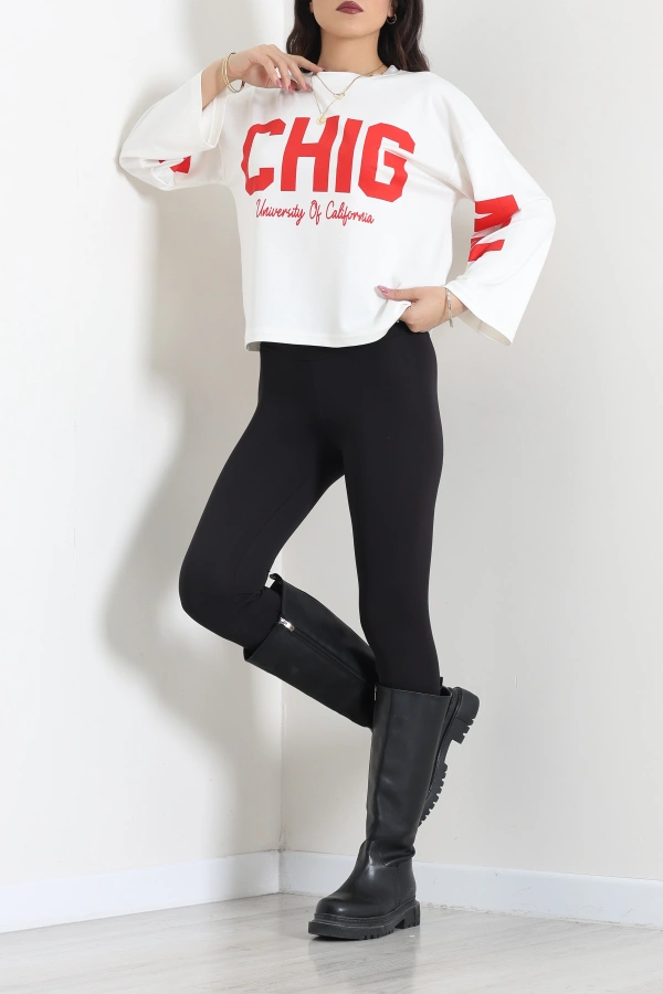 Baskılı Modal Sweat Ekru 6