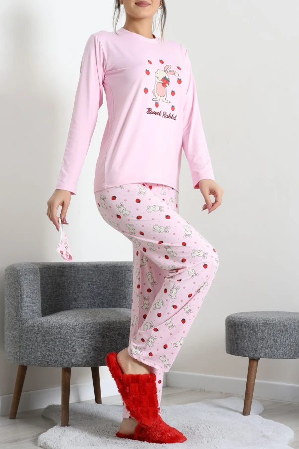 Kadın Pembe Pijama Takımı Rahat Kalıp Pamuklu İkili Takım 3