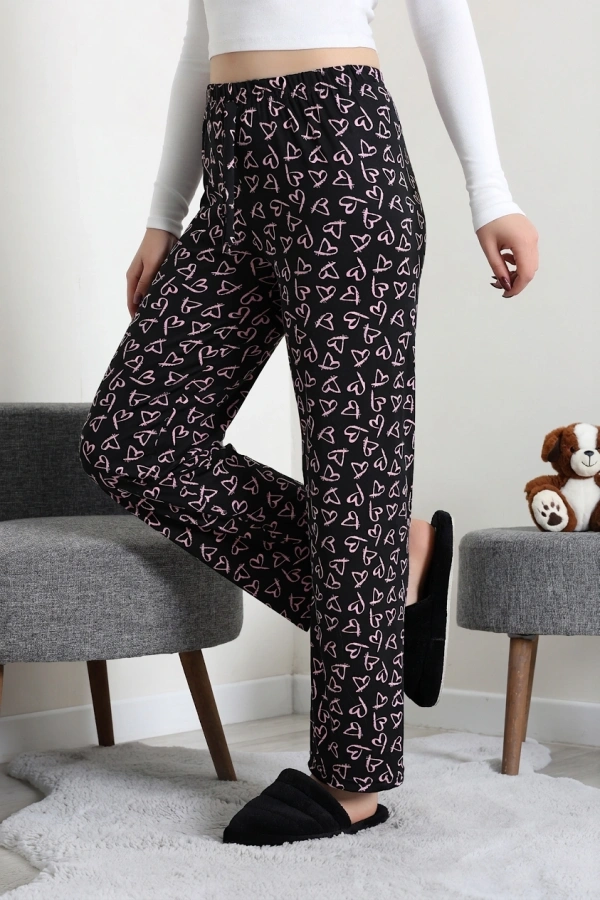 Kadın Siyah Pamuklu Rahat Kalıp Lastikli Pijama Altı 6