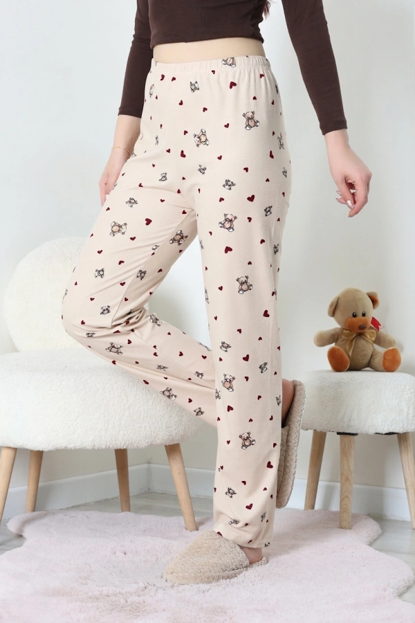 Desenli Süet Pijama Altı Bejayı