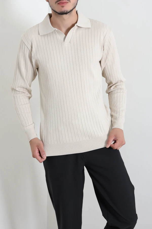 Polo Yaka Erkek Triko Sweat Taş 5