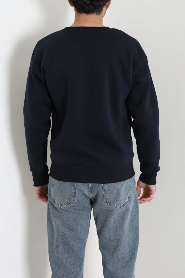 Erkek Lacivert Bisiklet Yaka Baskılı Şardonlu 3 İplik Sweatshirt 8