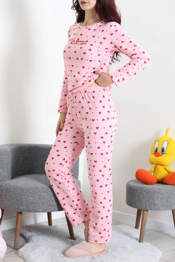 Waffle Pijama Takımı Pembe 6