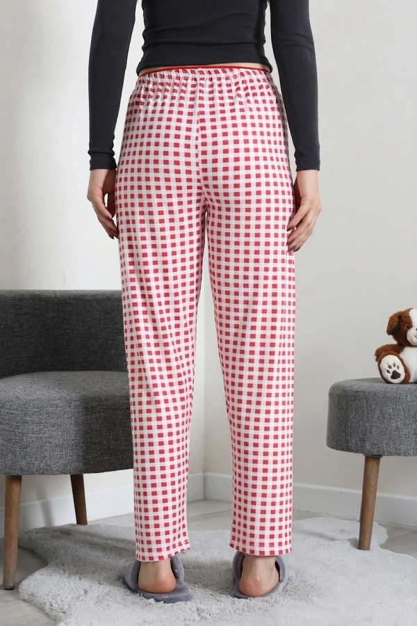 Kadın Pembe Havlu Kemerli Pijama Altı Rahat Kesim Pamuklu 8