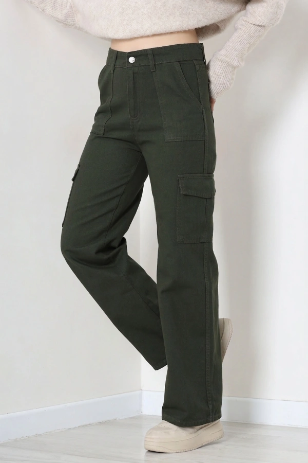 Kargo Cep Palazzo Kot Pantolon Haki 3