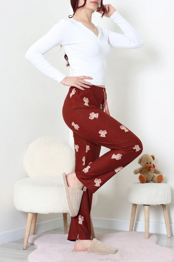 Desenli Süet Pijama Altı Kahveayı 6