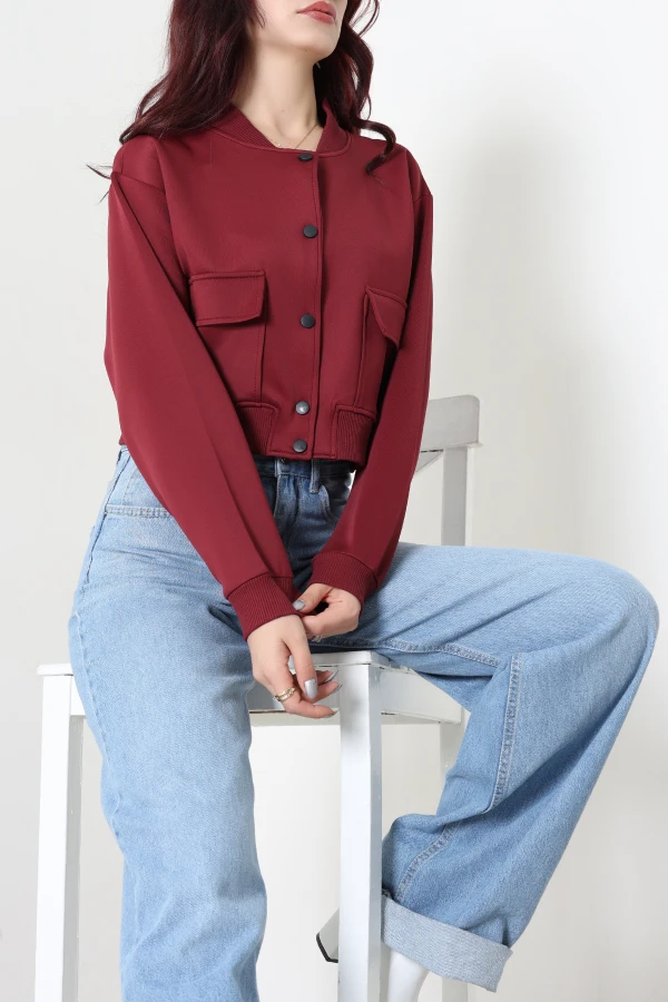 Scuba Kumaş Bomber Ceket Bordo