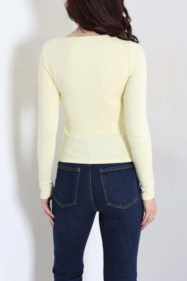 Kadın Sarı Kayık Yaka Ribana Basic Body 7