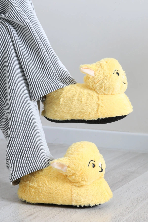 Kadın Sarı Hayvanlı Peluş Ev Panduf Sıcak Kaymaz Terlik 4