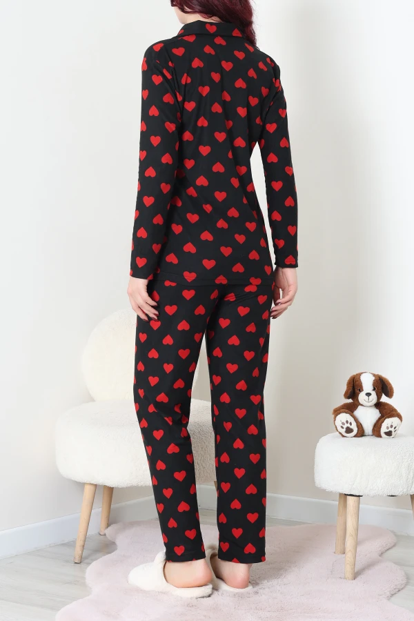 Süet Düğmeli Pijama Takım Siyahkalpli 8