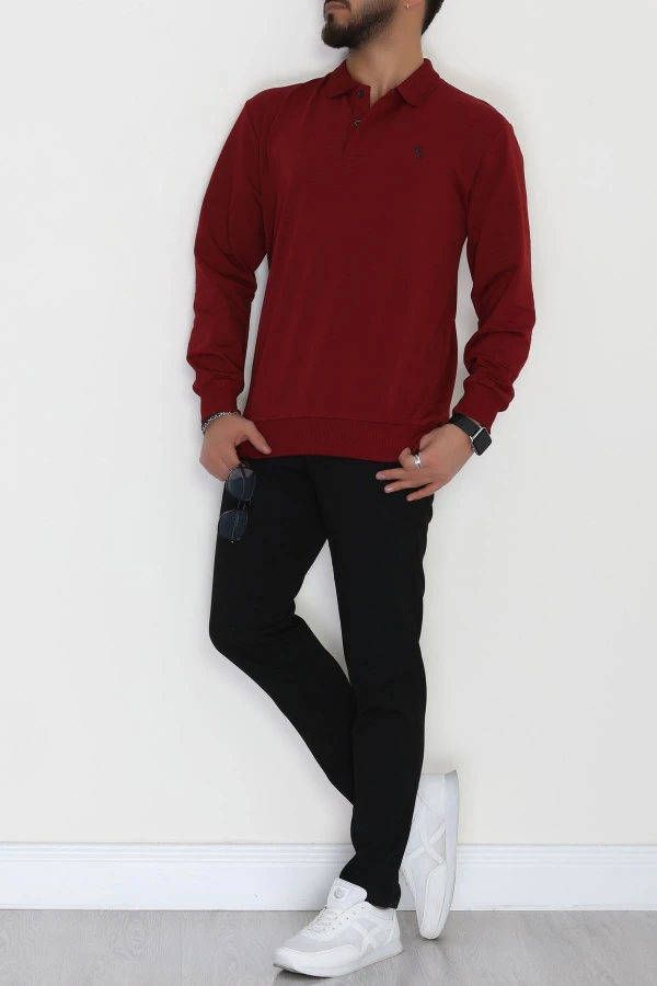 Erkek Bordo 2 İplik Likralı Polo Yaka Sweat 2