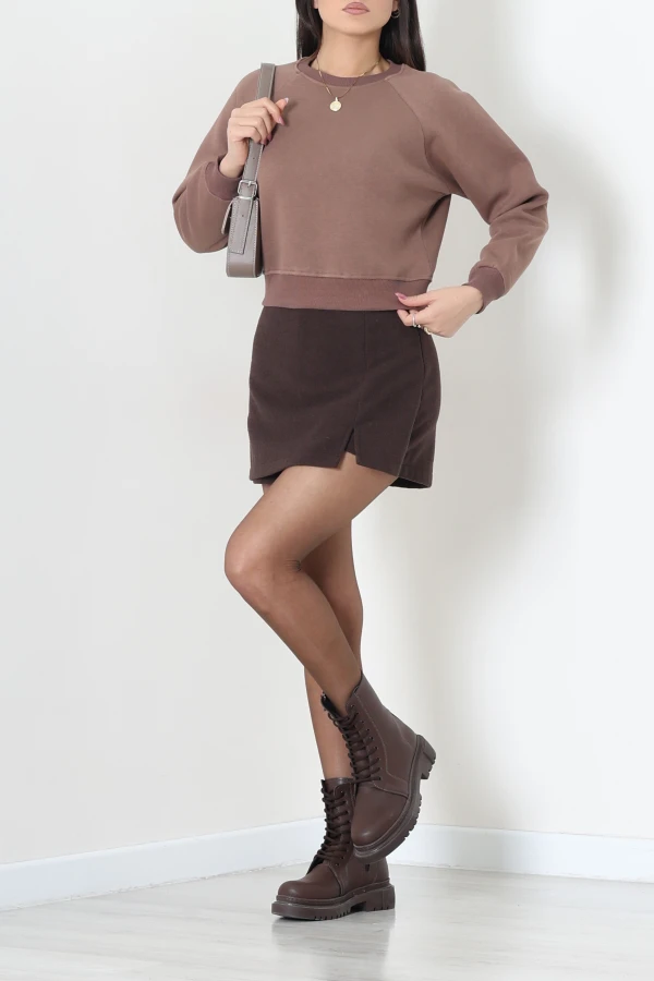 Bisiklet Yaka 3 İplik Sweat Kahve 6
