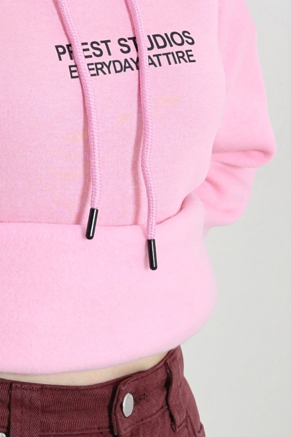 Kapşonlu Baskılı Sweat Pembe 7