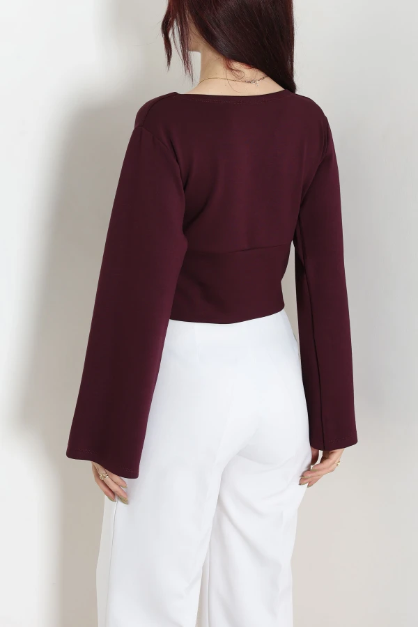Belden Oturtmalı Kimono Kol Modal Bluz Mürdüm 7