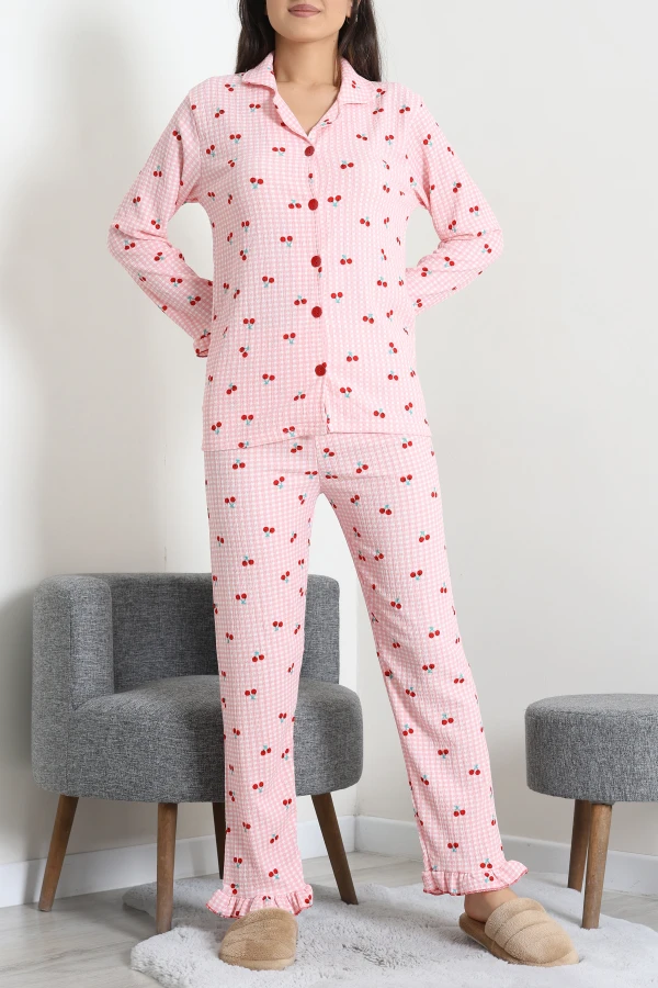 Bürümcük Düğmeli Pijama Takımı Somonbeyaz 7