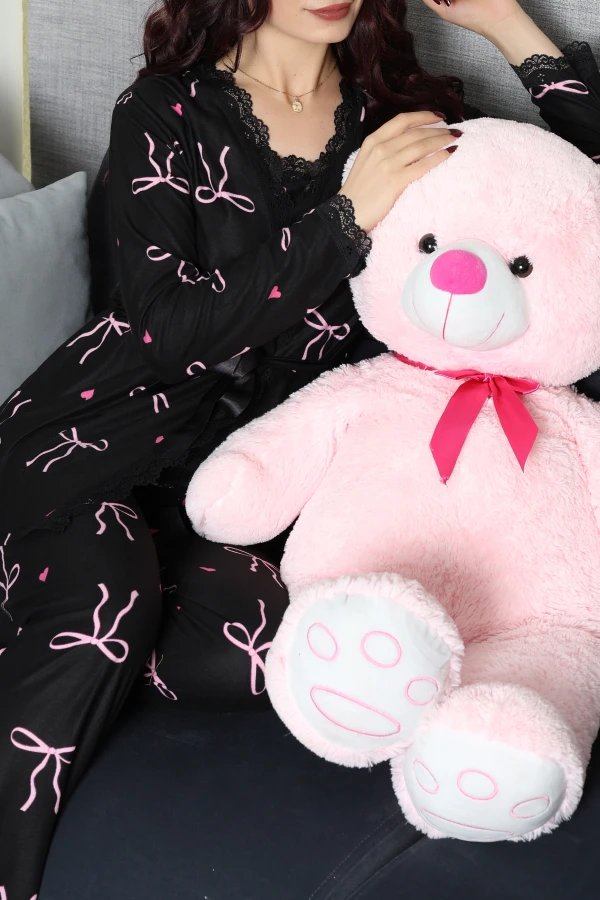 Süet 3'Lü Pijama Set Siyahkurdele 3