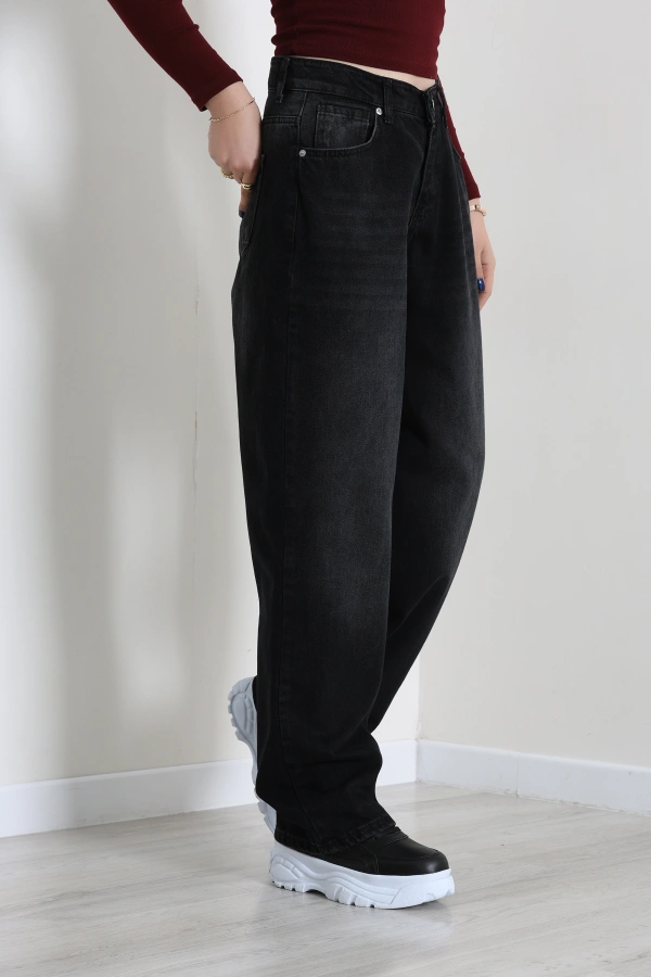 Kadın Koyu Füme Baggy Fit Yüksek Bel Kot Pantolon 5