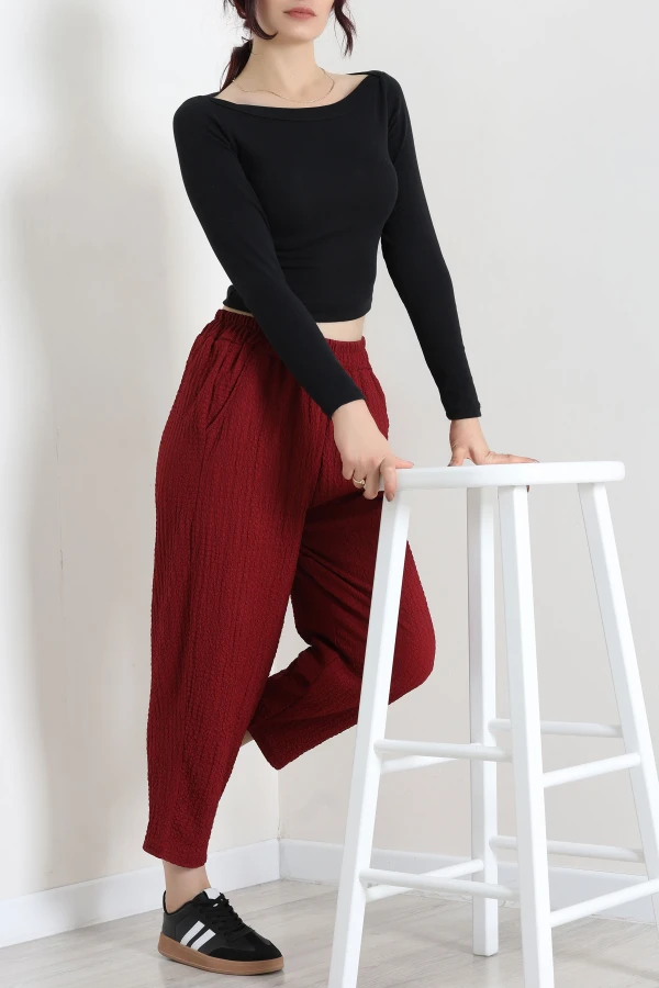 Beli Lastikli Bubble Pantolon Bordo 7