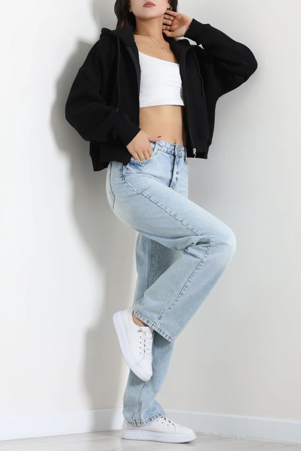 3 İplik Kompakt Oversize Fleto Cepli Sweat Siyah 4