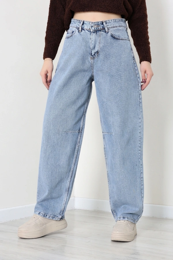 Kadın Buz Mavi Baggy Fit Yüksek Bel Kot Pantolon 2