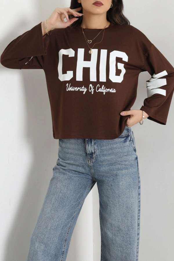 Baskılı Modal Sweat Kahve 5