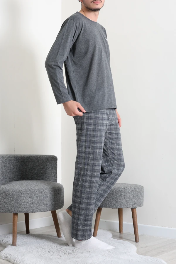 Erkek Füme Ekose Desenli Süprem Pamuklu Pijama Takımı 5