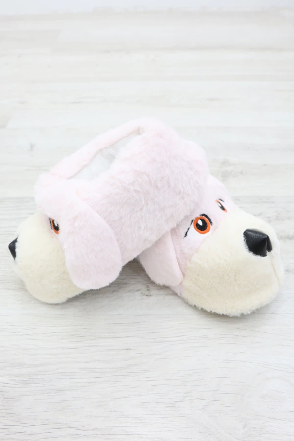 Çocuk Pudra Pembe Ev Panduf Sıcak Kaymaz Peluş Terlik 8