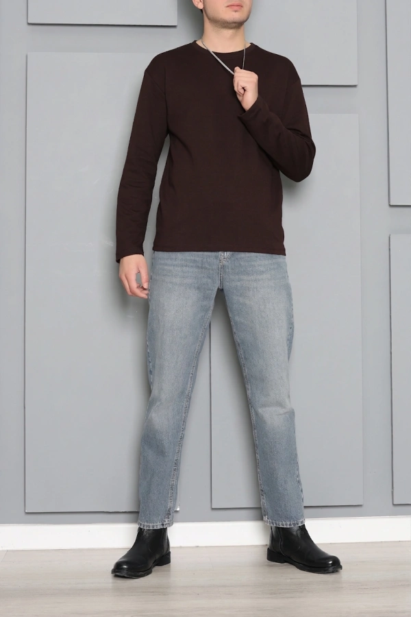 Erkek Acıkahve 2 İplik Penye Uzun Kollu Sweatshirt 4