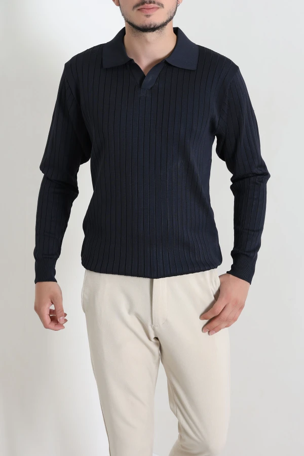 Polo Yaka Erkek Triko Sweat Lacivert 3