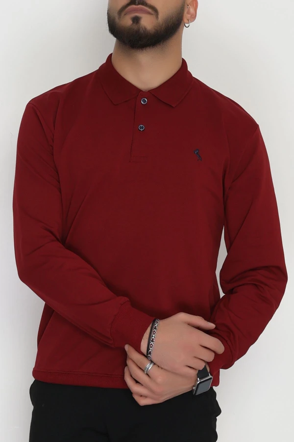 Erkek Bordo 2 İplik Likralı Polo Yaka Sweat 5