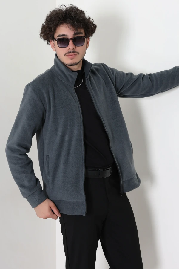 Polar Fleto Cepli Fermuarlı Erkek Sweat Antrasit