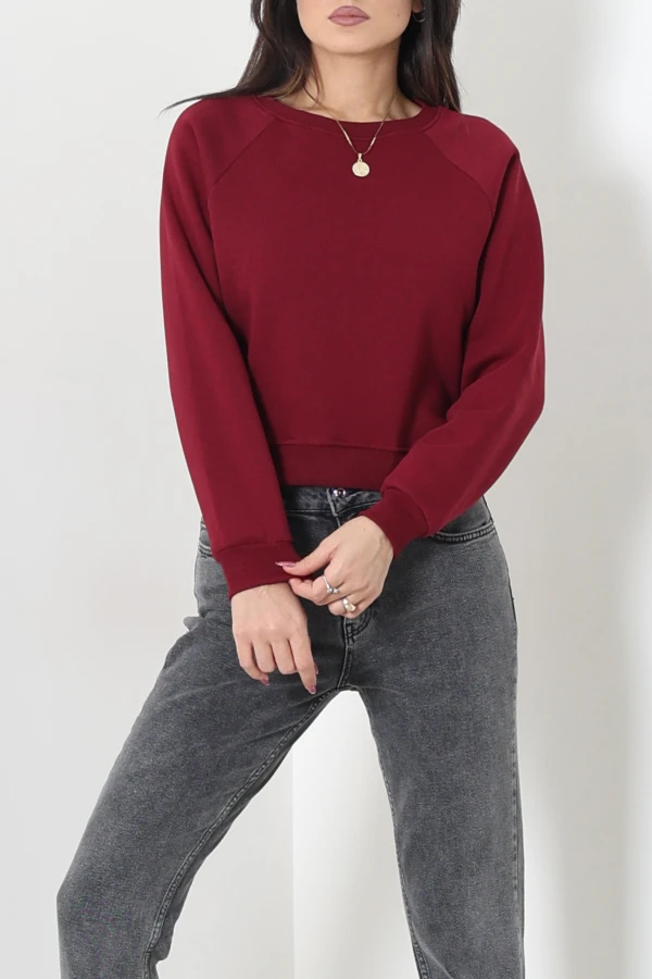 Bisiklet Yaka 3 İplik Sweat Bordo 3