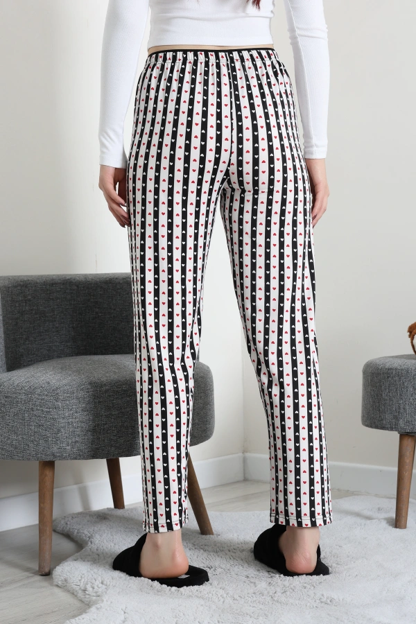 Kadın Siyah Havlu Kemerli Rahat Kalıp Pijama Altı 8