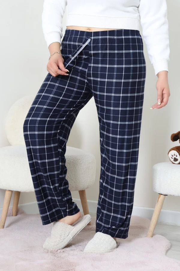 Büyük Beden Süet Pijama Altı Lacivert 5