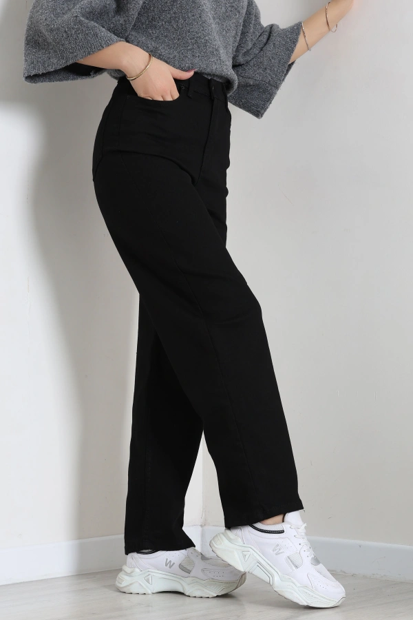 Kadın Siyah Tokalı Baggy Fit Yüksek Bel Kot Pantolon 5